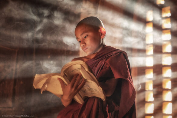 praying monk in bagan, Myanmar photography workshop